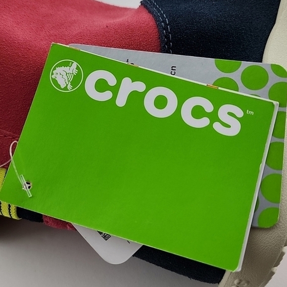 Crocs Adela Women's Foldover Fuzz Leather  Pink Boots Poppy Stucco Navy Size 6 - Picture 13 of 15